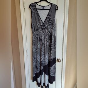 Chic Black and White Striped High Low Dress